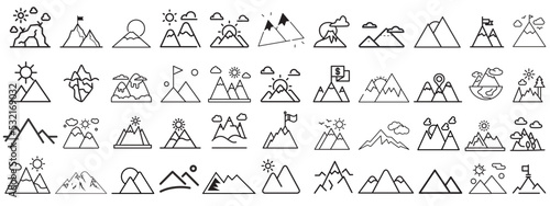 Mountain icons set,Vector line icons collection of mountain,