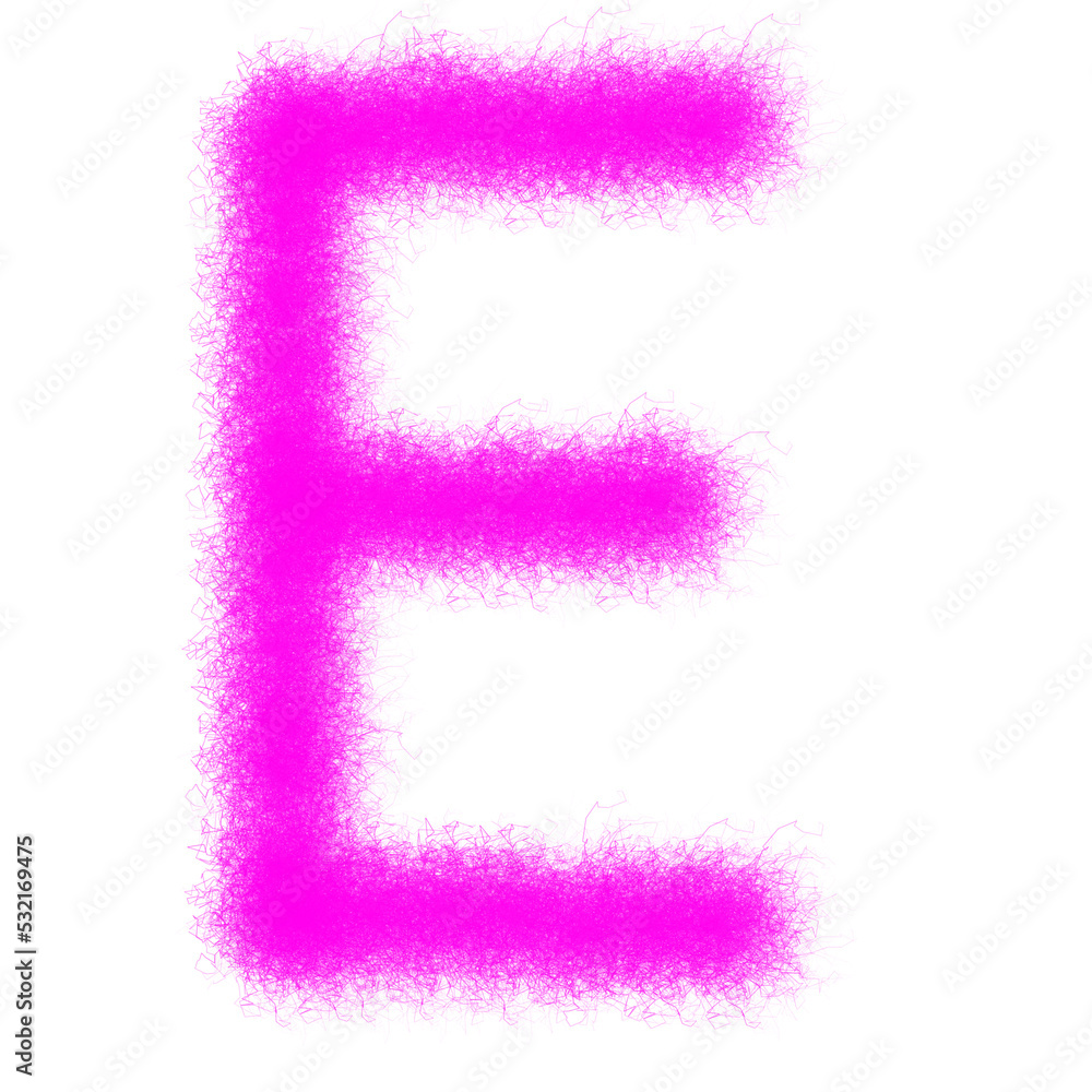 Pink furry letter E isolated on white background Pink furry letter E isolated on white background