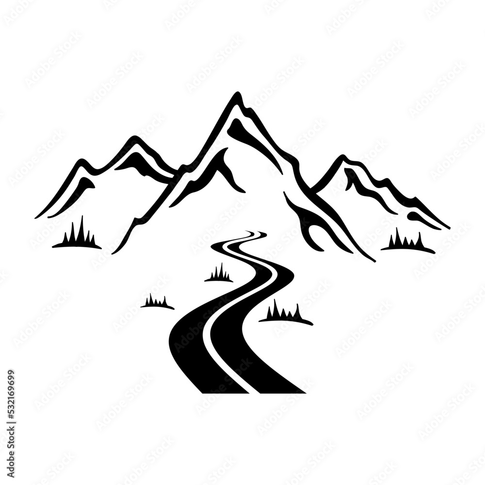 Fototapeta premium Highway in mountains icon vector set. Forest road illustration sign collection. Travel symbol. Trip logo.
