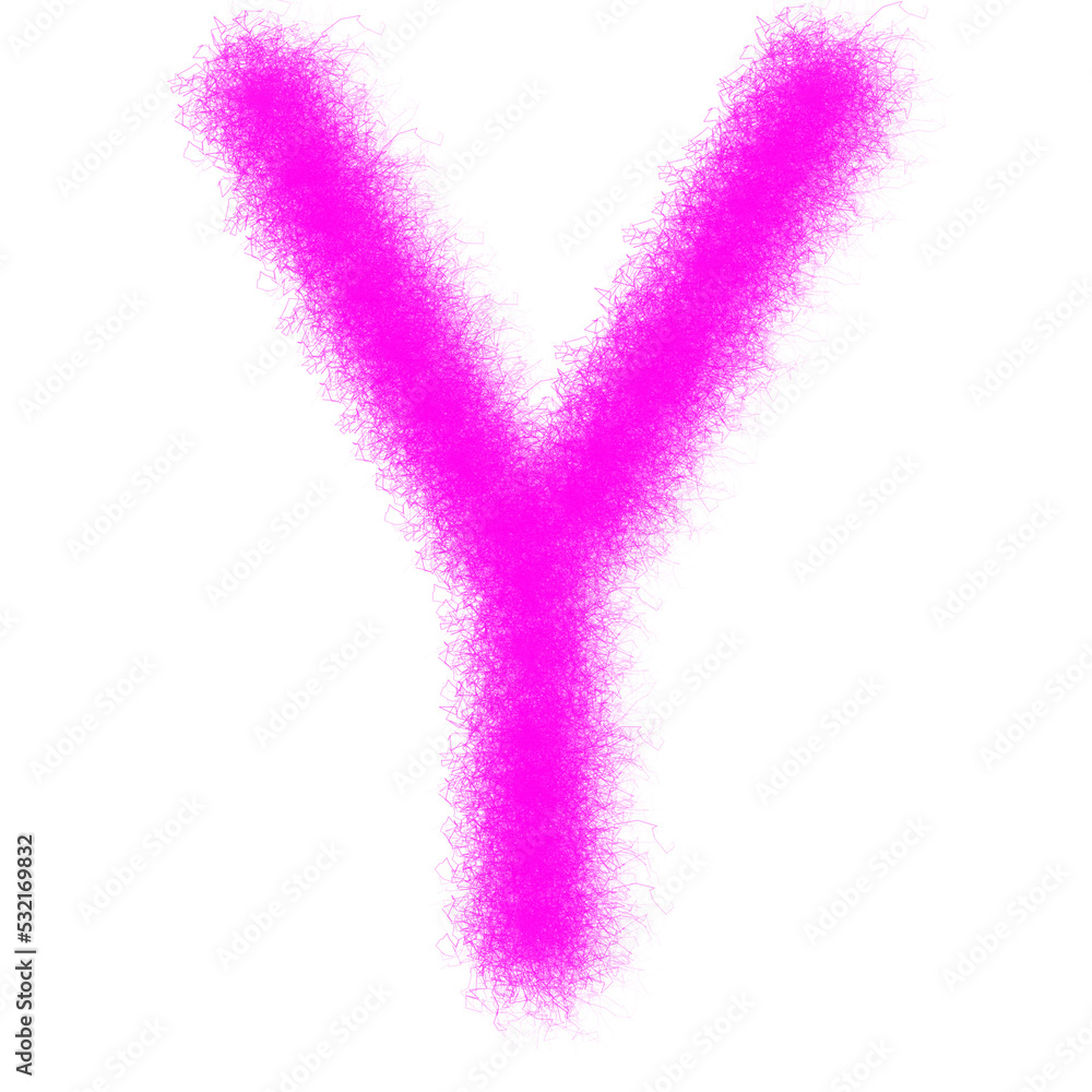 Pink furry letter Y isolated on white background