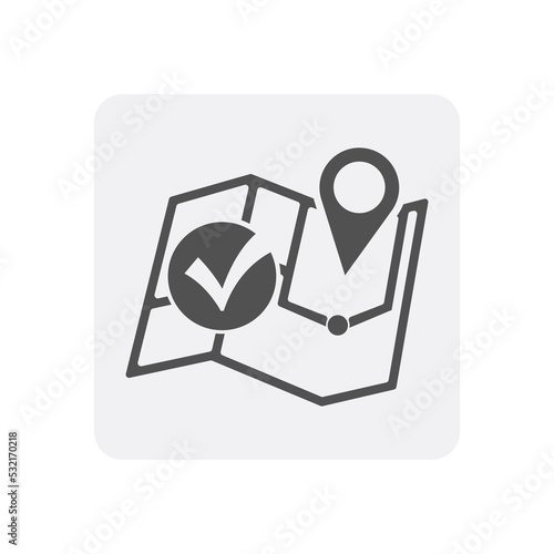 Quality control at home icon with pin pointer on map sign. Quality management of building construction pictogram isolated vector illustration.