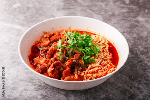 Thai hot and spicy noodles with pork