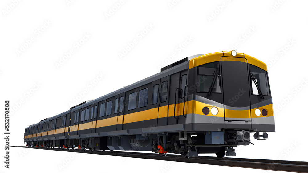 3d model of a subway train on a white isolated background. 3d rendering.