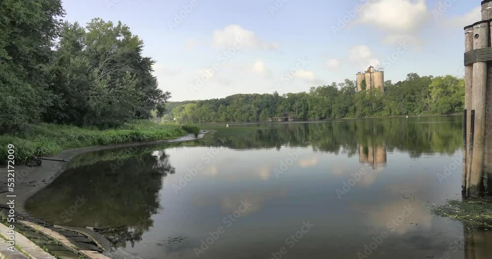 Slow pan on the Connecticut river near a history ferry landing. High quality 4k footage looking west towards Rocky Hill, CT Slow pan on the Connecticut river near a history ferry landing. High quality 4k footage looking west towards Rocky Hill, CT