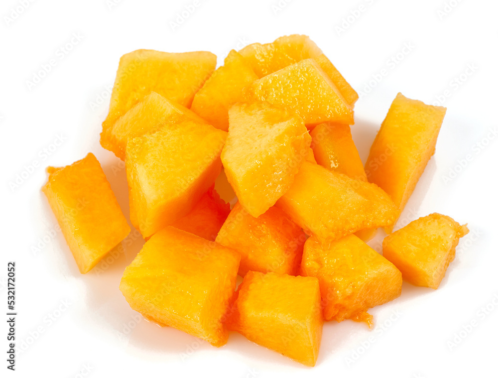 Pieces of melon isolated on white. Cut melon isolated on white background. Pieces of melon isolated on white. Cut melon isolated on white background.