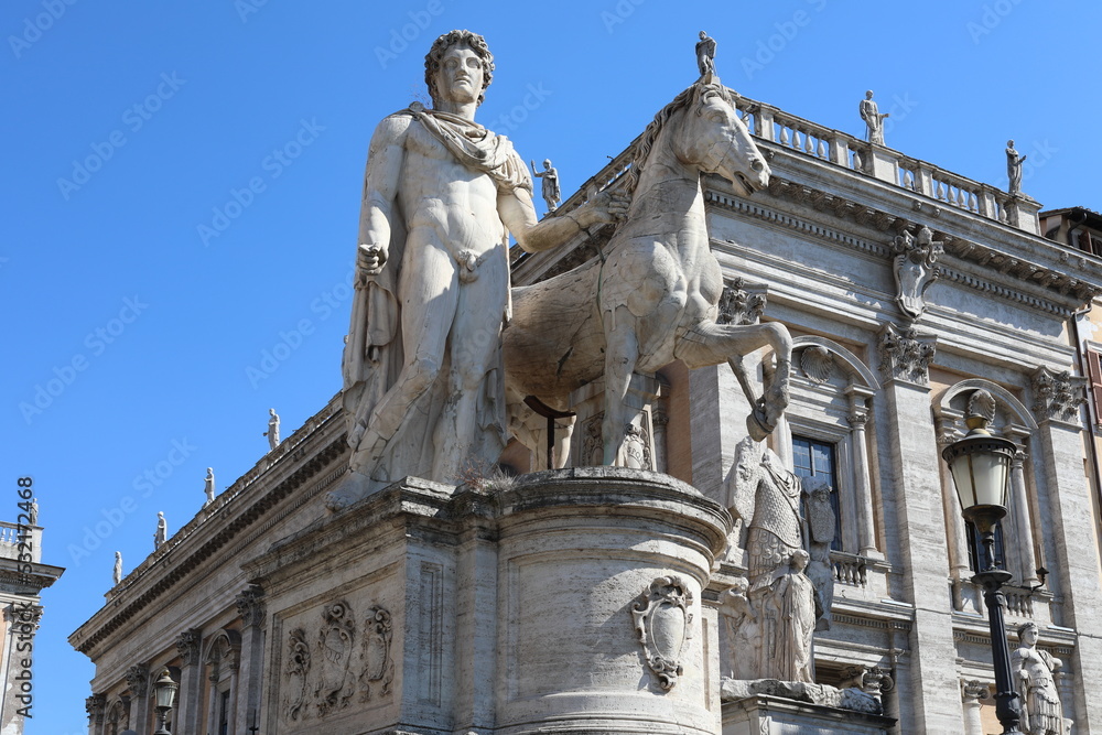 The Dioscuri statue in the beautiful Campidoglio square in Rome.