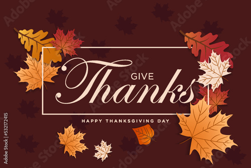 elegant thanksgiving lettering with maple leaf and frame © kenz07