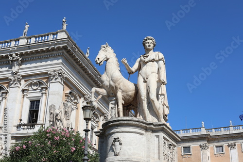 The Dioscuri statue in the beautiful Campidoglio square in Rome.