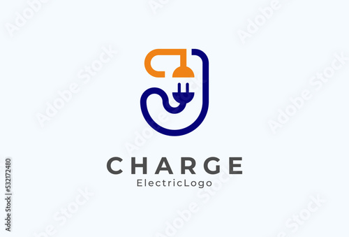 Abstract Letter J Electric Plug Logo, Letter J and Plug combination, flat design logo template element, vector illustration