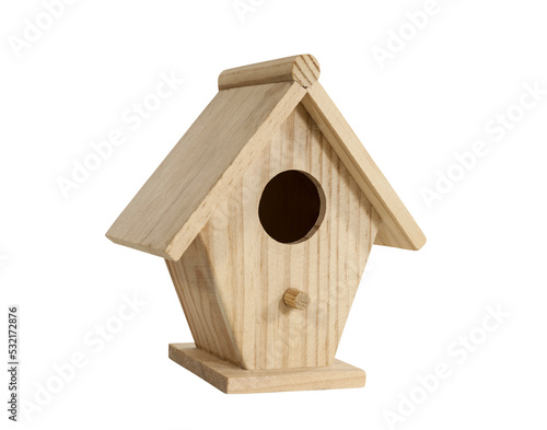 Valokuva Little wooden birdhouse isolated.