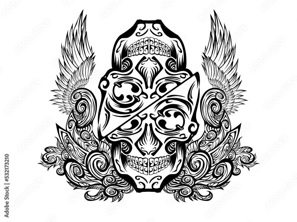 Vector tribal skull tattoo with wings Vector tribal skull tattoo with wings