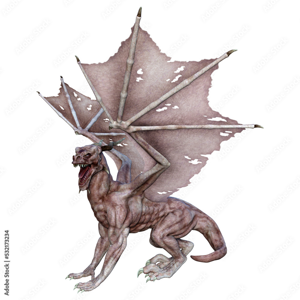 3D Rendering Fairy Tale Dragon on White