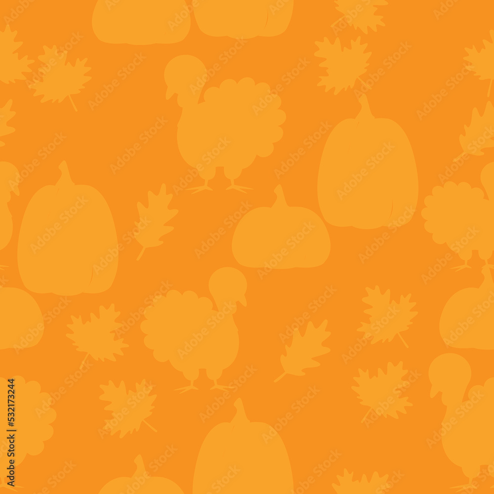 Seamless pattern of atumn. Pumpkin, turkey bird, leaf silhouette. Seamless pattern of atumn. Pumpkin, turkey bird, leaf silhouette.