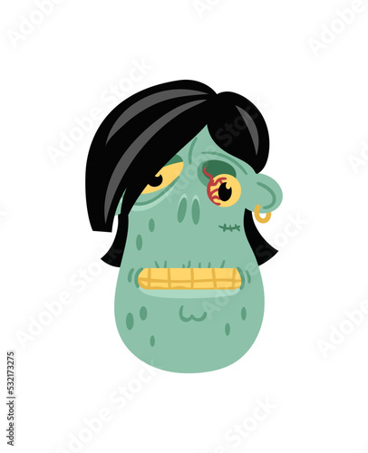 Angry zombie head icon in cartoon style. Halloween undead sign, horror monster avatar, zombie character vector illustration