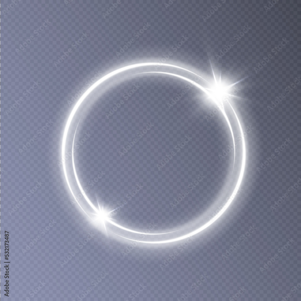 Glowing circle on a transparent background. Luminous ring with illumination. Round frame with glitter. Luxury element for advertising.