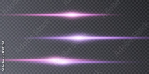 Set of purple horizontal highlights of abstract glowing stars and twinkles. Vector.