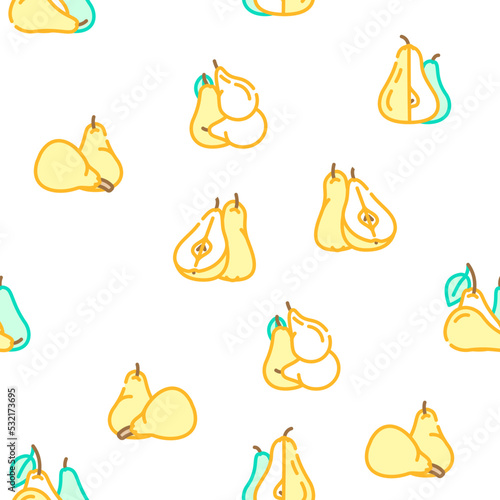 pear fruit half food slice vector seamless pattern thin line illustration