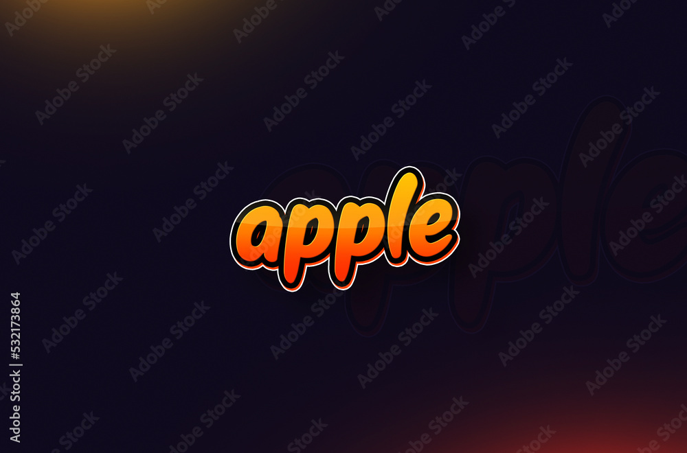 Fruits name Apple text design Fruits name Apple text design