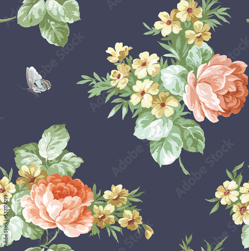 Classic Popular Flower Seamless pattern background - For easy making seamless pattern use it for filling any contours