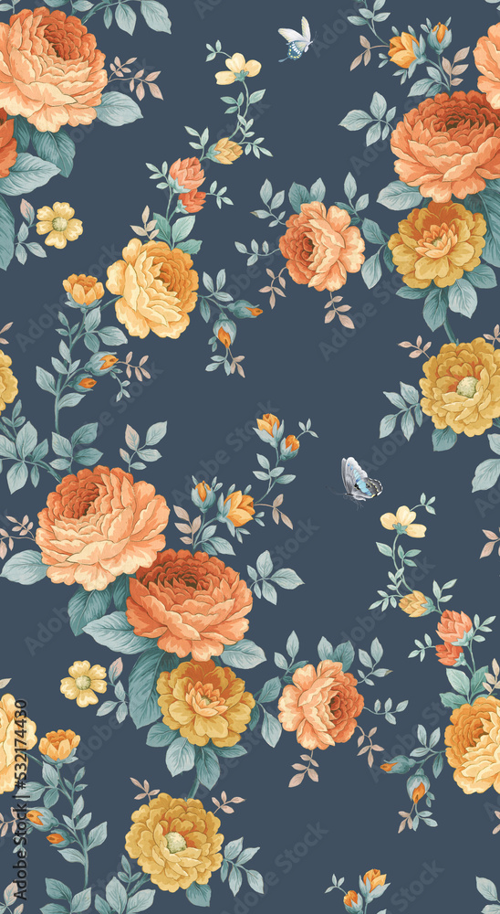 Naklejka premium Classic Popular Flower Seamless pattern background - For easy making seamless pattern use it for filling any contours