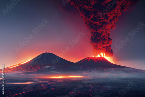 volcano eruption with lava and smoke  3d render  3d illustration