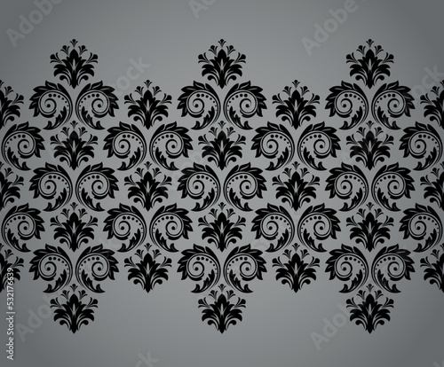 Wallpaper in the style of Baroque. Seamless vector background. Black and gray floral ornament. Graphic pattern for fabric, wallpaper, packaging. Ornate Damask flower ornament