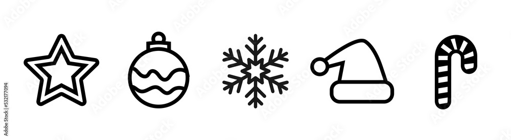 Set of New Year thin line icons for Christmas, parties and celebrations. Collection of contour symbols on white background. Vector illustration Set of New Year thin line icons for Christmas, parties and celebrations. Collection of contour symbols on white background. Vector illustration