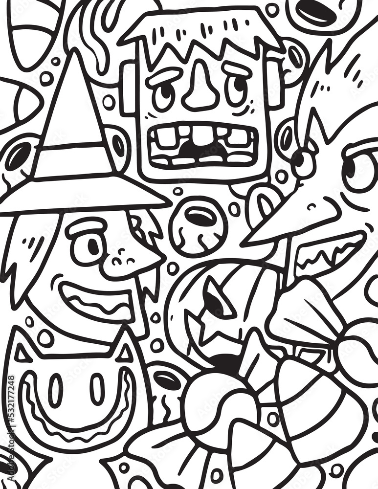 Halloween Monster Doodle coloring page