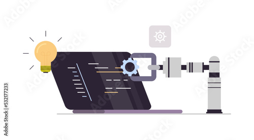Industrial automated arm for business process automation and production machine, mechanical industrial automate concept flat vector illustration.