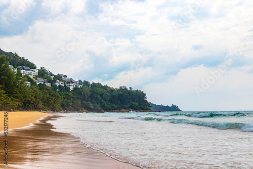 Naithon Beach bay panorama with turquoise clear water Phuket Thailand.