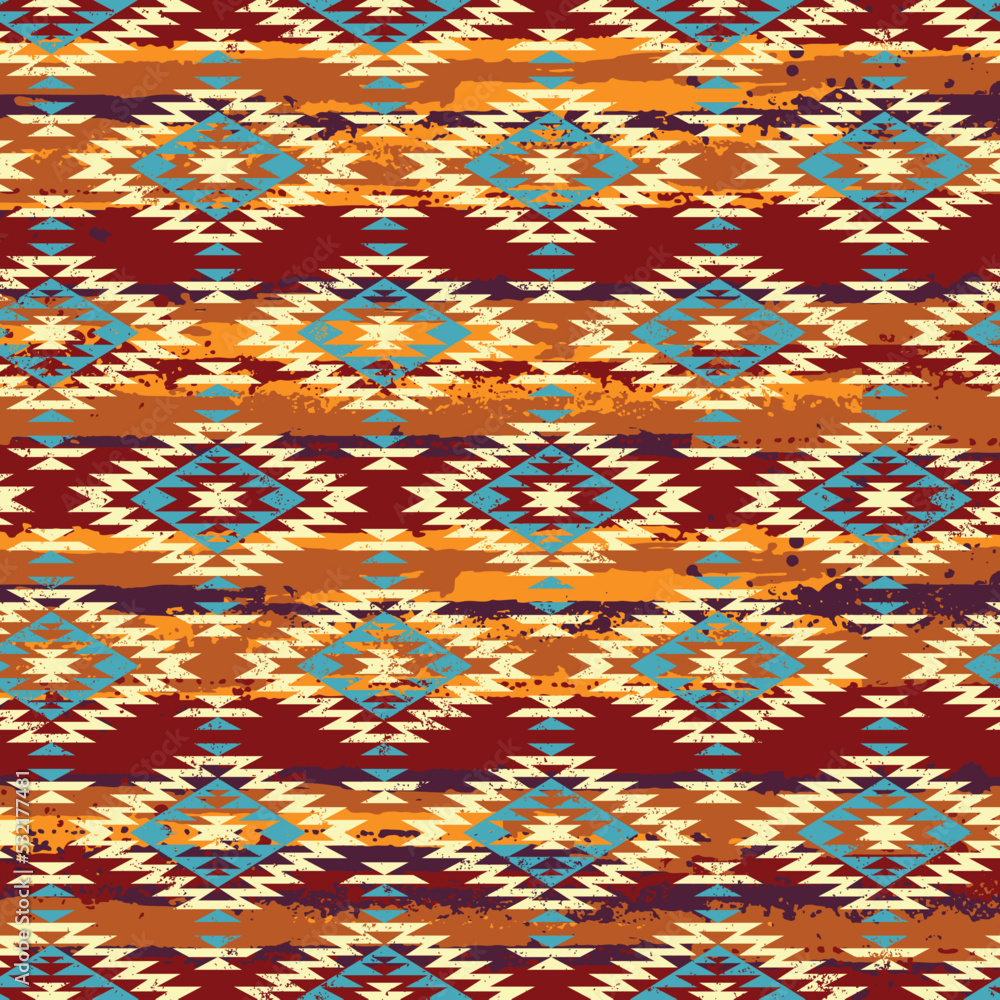 Native American traditional fabric wallpaper grunge vintage vector seamless pattern