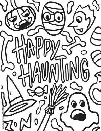 Halloween Happy haunting coloring page