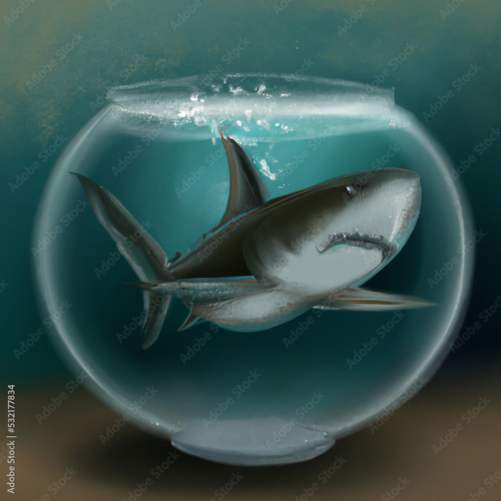 shark inside a fish bowl illustration Stock Illustration Adobe Stock