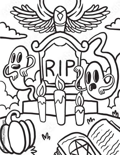 Halloween ghost graveyard coloring page