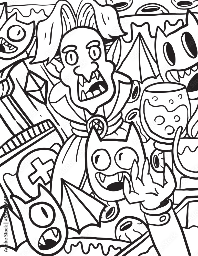 Halloween Monster Doodle coloring page