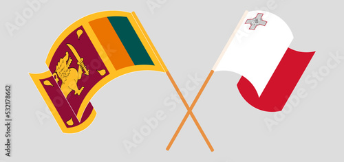 Crossed and waving flags of Sri Lanka and Malta