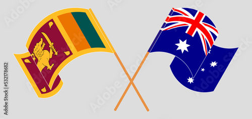 Crossed and waving flags of Sri Lanka and Australia