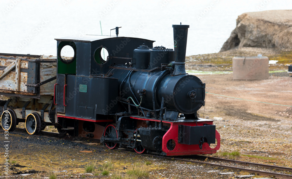 Naklejka premium Old and derelict mining railway in Ny-Alesund, Spitsbergen, Kongsfjord, Svalbard, Norway