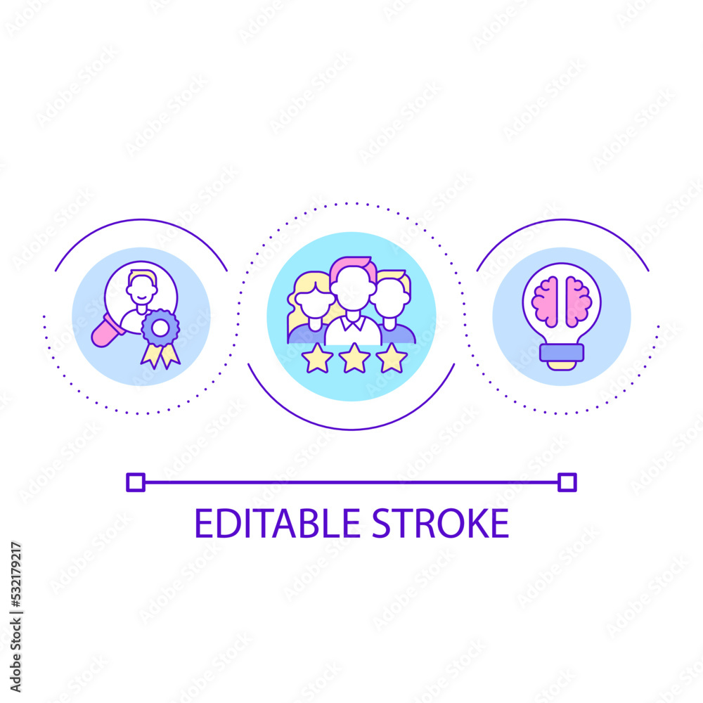 Team and personal achievements loop concept icon. Employees evaluation. Corporate ranking abstract idea thin line illustration. Isolated outline drawing. Editable stroke. Arial font used Team and personal achievements loop concept icon. Employees evaluation. Corporate ranking abstract idea thin line illustration. Isolated outline drawing. Editable stroke. Arial font used