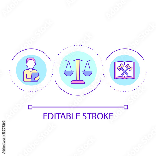Law regulation loop concept icon. Judicial system controlling business. Legal case in court abstract idea thin line illustration. Isolated outline drawing. Editable stroke. Arial font used © bsd studio