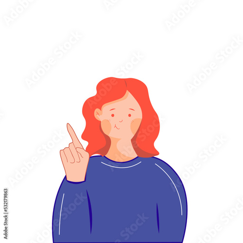 vector illustration of a woman. an idea came, I remembered, a new thought. woman with finger up. business illustration