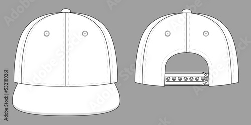 Blank White Hip Hop Cap With Adjustable Snap Back Strap Closure Template on Gray Background, Vector File