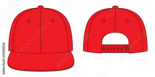 Blank Red Hip Hop Cap With Adjustable Snap Back Strap Closure Template On White Background, Vector File