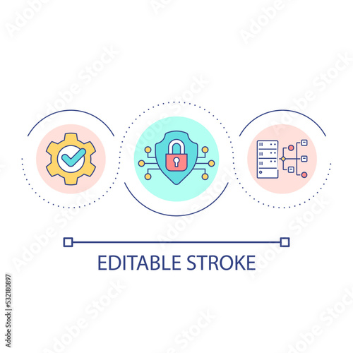 Database online security loop concept icon. Server for information storage. Cyberspace safety abstract idea thin line illustration. Isolated outline drawing. Editable stroke. Arial font used