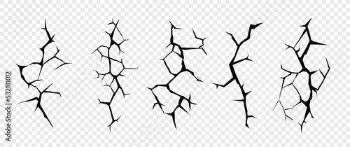 Cracks on the soil surface. Breaks and damage holes textures