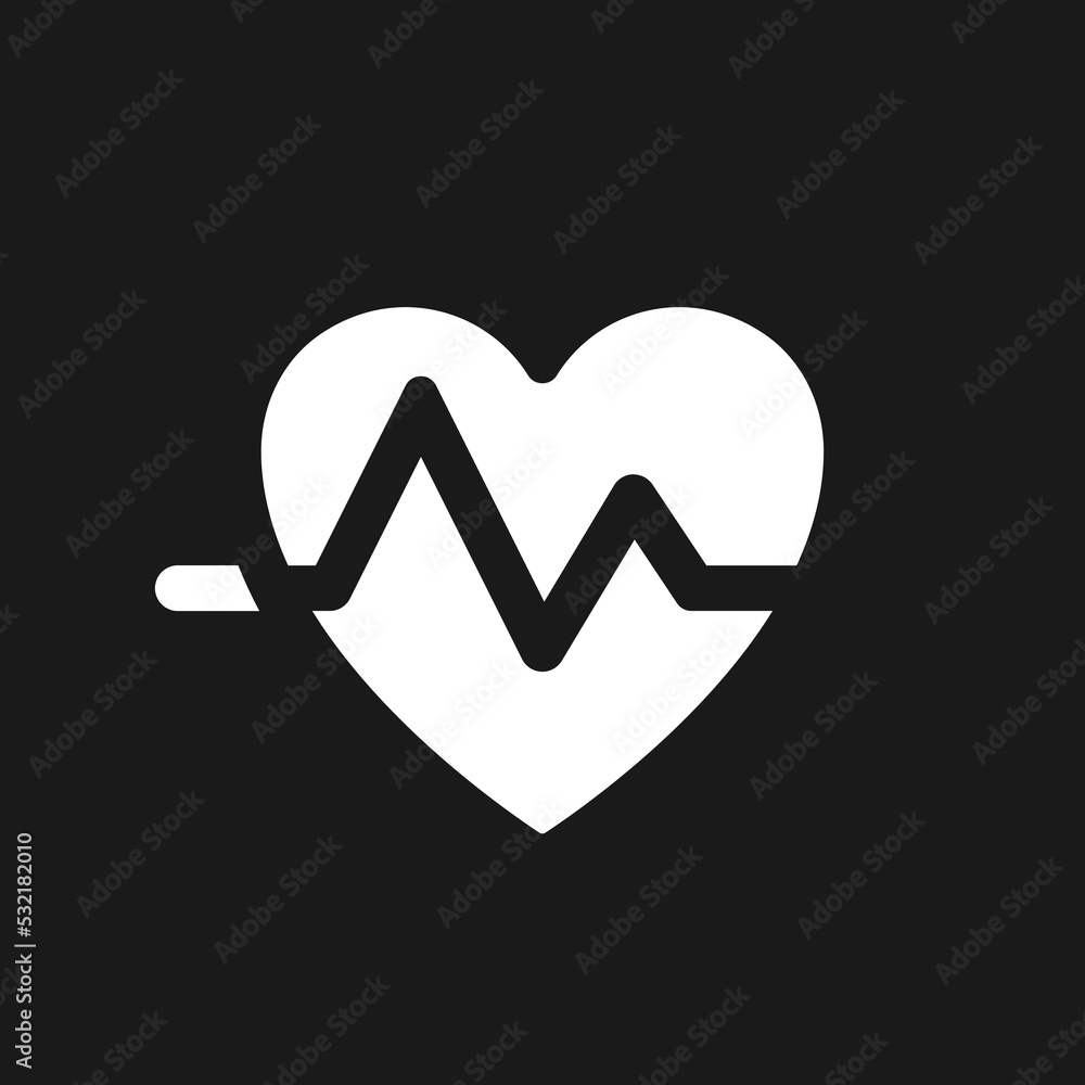 Cardiogram dark mode glyph ui icon. Heart rate. Medical checkup. User interface design. White silhouette symbol on black space. Solid pictogram for web, mobile. Vector isolated illustration Cardiogram dark mode glyph ui icon. Heart rate. Medical checkup. User interface design. White silhouette symbol on black space. Solid pictogram for web, mobile. Vector isolated illustration