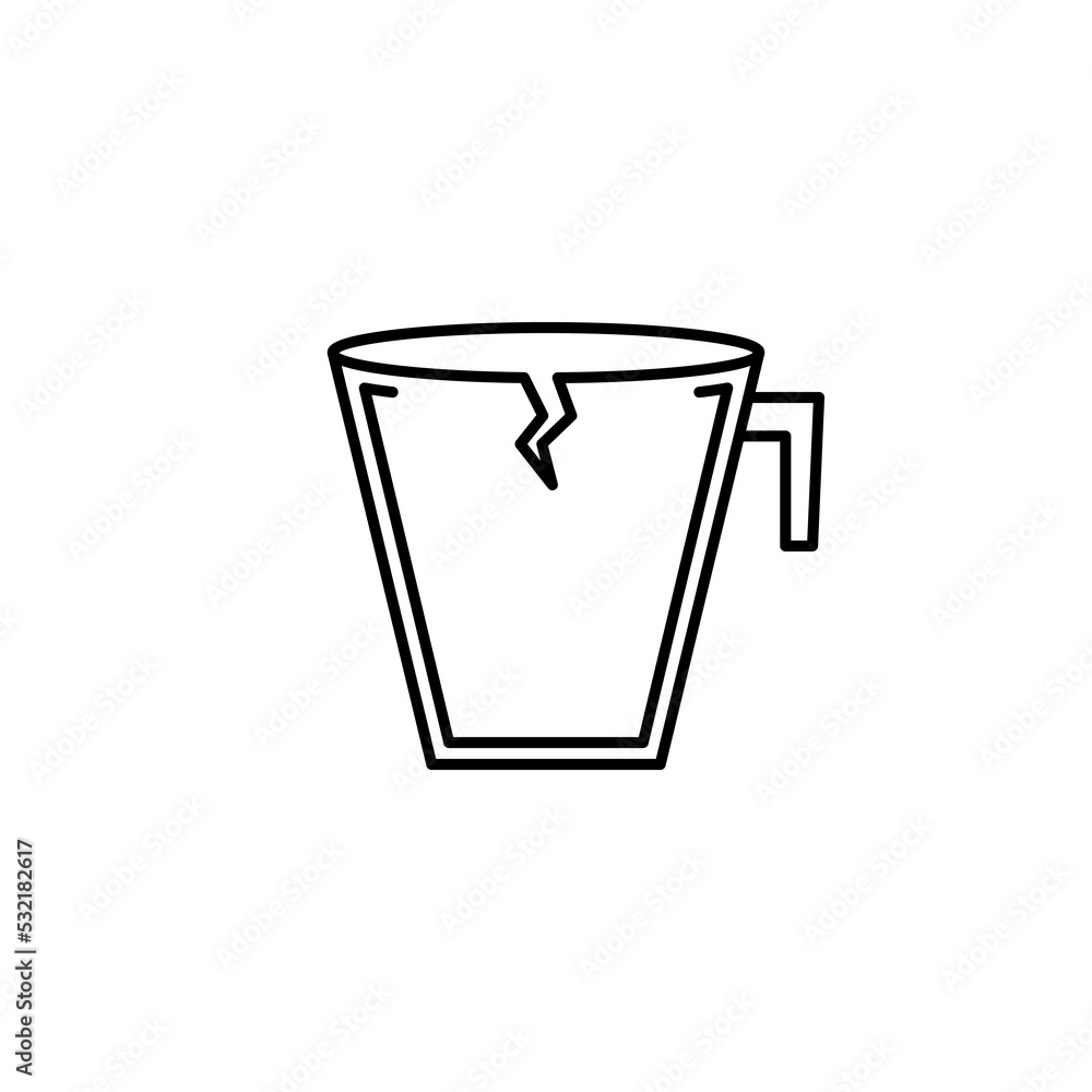 cracked cup glass icon on white background. simple, line, silhouette and clean style. black and white. suitable for symbol, sign, icon or logo cracked cup glass icon on white background. simple, line, silhouette and clean style. black and white. suitable for symbol, sign, icon or logo