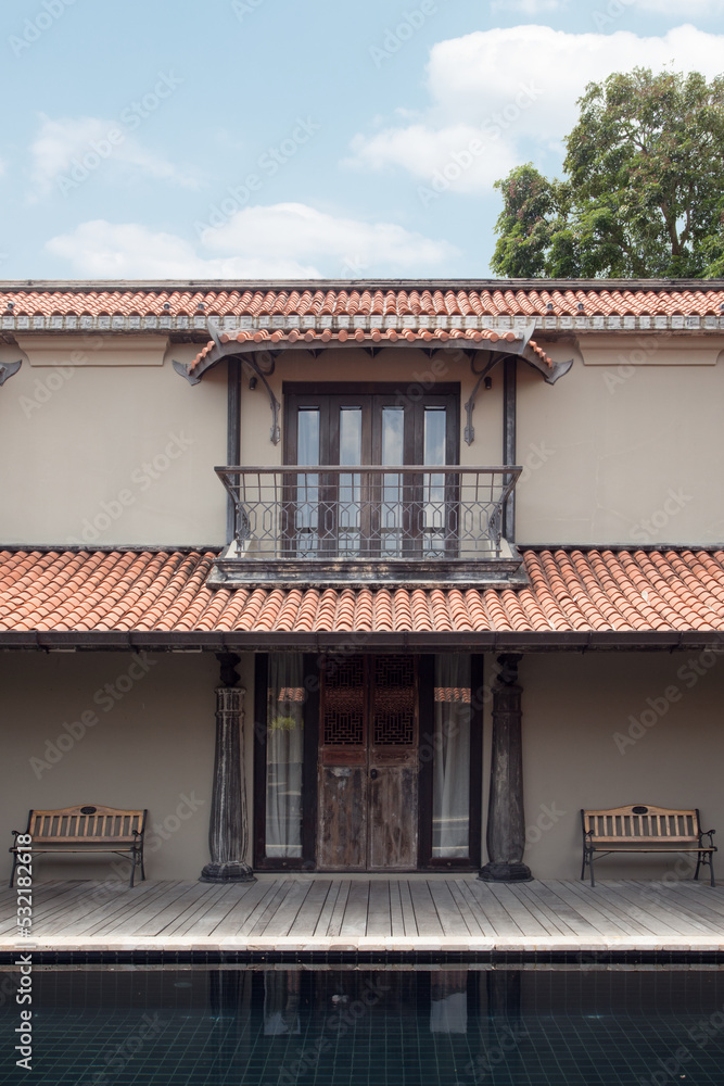 Fragment view of nice china style villa insummer environment Fragment view of nice china style villa insummer environment