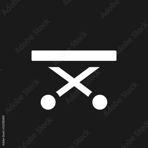 Medical gurney dark mode glyph ui icon. Ambulance equipment. User interface design. White silhouette symbol on black space. Solid pictogram for web, mobile. Vector isolated illustration