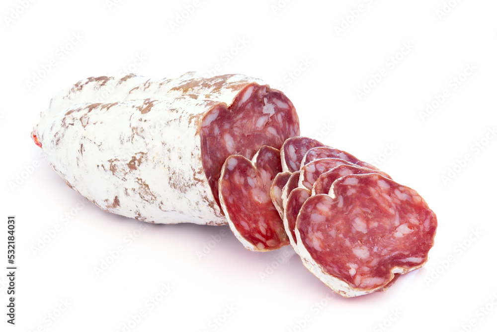 saucisson sec tranché isolé sur un fond blanc saucisson sec tranché isolé sur un fond blanc